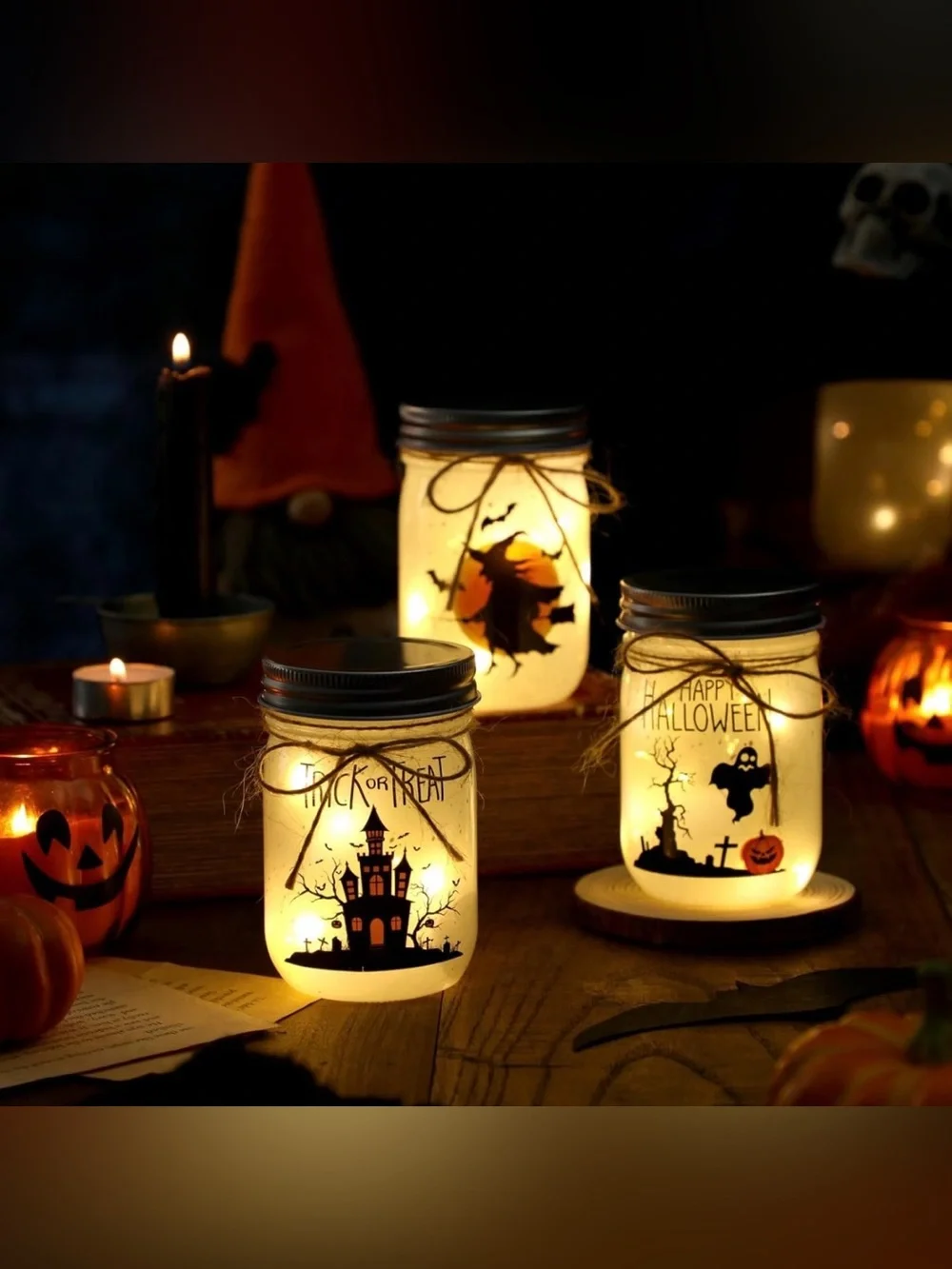 RESERVED 💜Halloween Mason Jar String Light Set - 3 jars